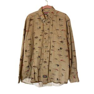Coleman Outdoors Fly Fishing Beige Long Sleeve Button-Up Shirt Size Medium
